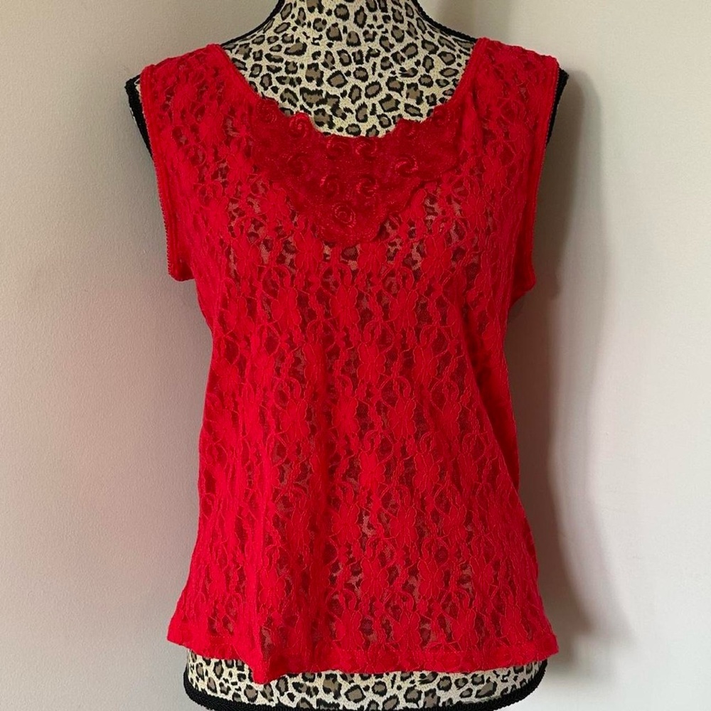 Vintage Cliché Red Lace Tank Top
